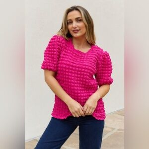 And The Why Bubble Textured Puff Sleeve Top Hot Pink